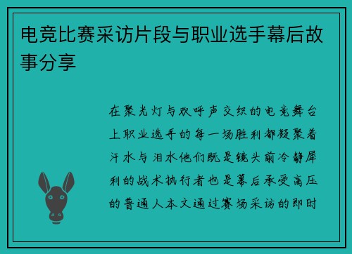 电竞比赛采访片段与职业选手幕后故事分享